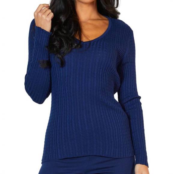 NEW ANGEL APPAREL braided v-neck sweater in navy - Picture 1 of 1